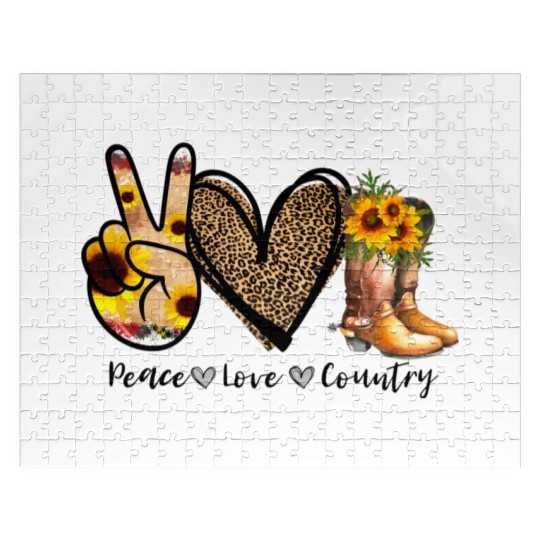 Sunflower Peace Love Country Cowgirl Midwest Boot Jigsaw Puzzles