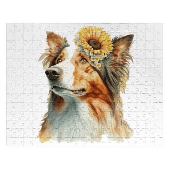 Cute Border Collie Sunflower Dog Breed Pet Puppy Jigsaw Puzzles