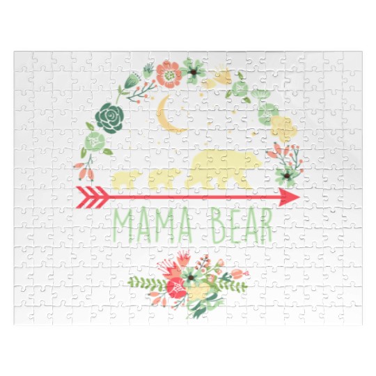 Floral Mama Bear With 2 Cubs Jigsaw Puzzles