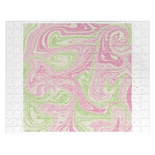 Psychedelic Swirl Green Pink Pattern Jigsaw Puzzles