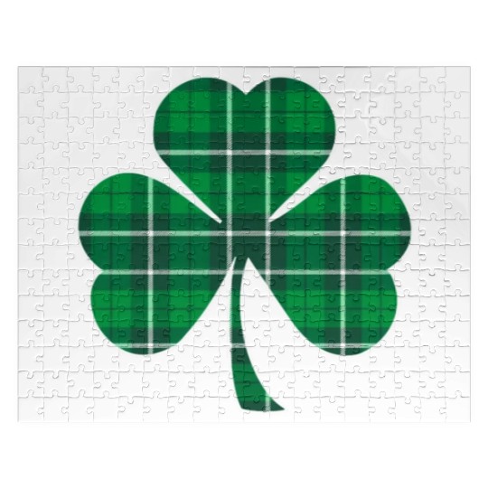 St Patric Day Irish Green Buffalo Plaid Shamrock Jigsaw Puzzles