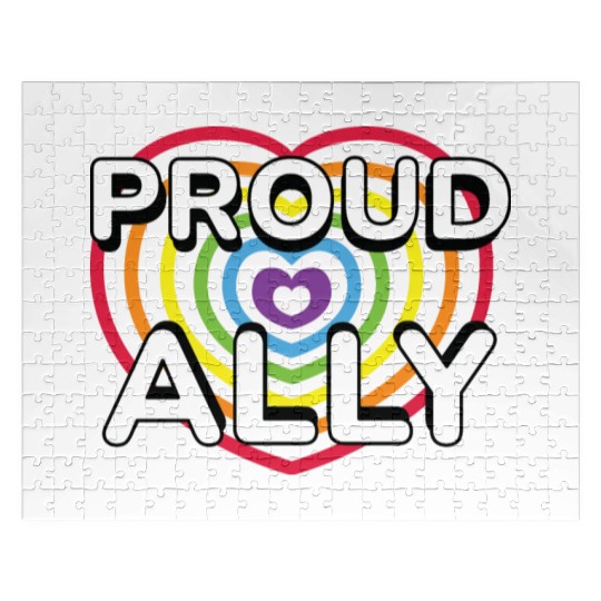 Proud Ally Rainbow Heart LGBTQIA Pride Month v01 Jigsaw Puzzles