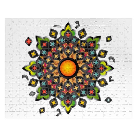 colorful gothic rosette church window ornament Jigsaw Puzzles