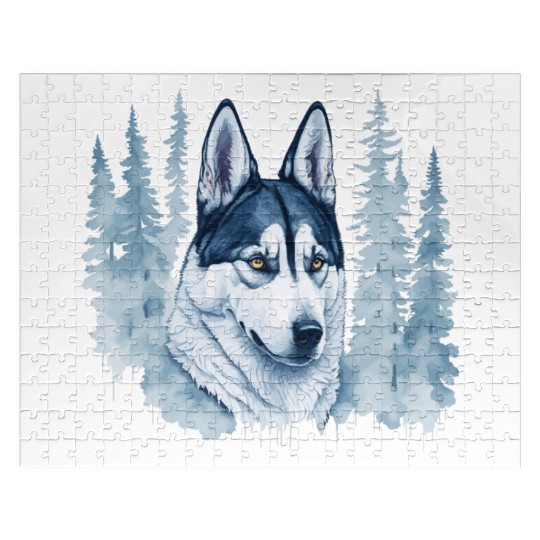 Siberian Husky With A Winter Forest Jigsaw Puzzles