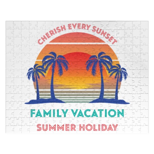 Retro Vintage Family Vacation Cherish Every Sunset Jigsaw Puzzles
