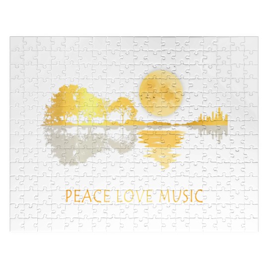 Peace Love Music Guitar Lake Shadow Hippie Jigsaw Puzzles