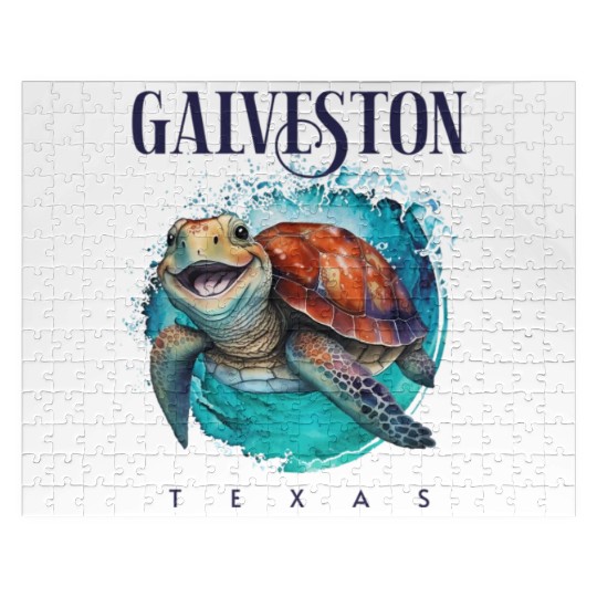 Galveston Texas Watercolor Happy Sea Turtle Jigsaw Puzzles