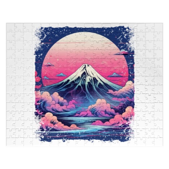 Vaporwave Volcano Aesthetic Japan Sight Mount Fuji Jigsaw Puzzles
