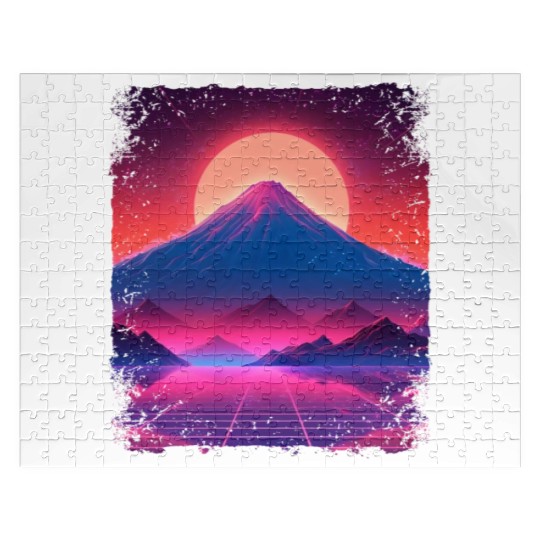 Aesthetic Vaporwave Japan Sight Mount Fuji Volcano Jigsaw Puzzles