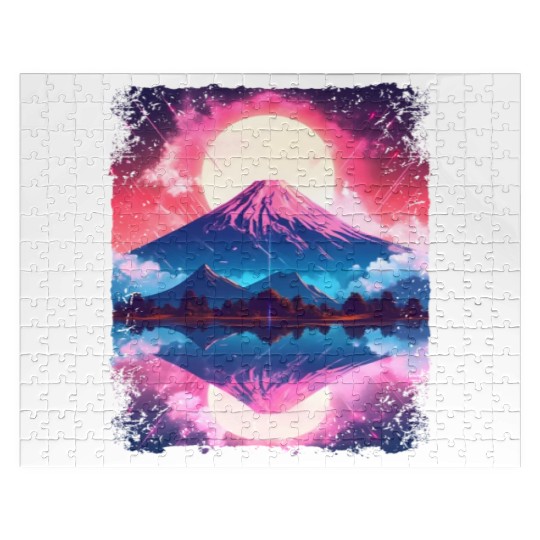 Mount Fuji Vaporwave Aesthetic Japan Sight Volcano Jigsaw Puzzles