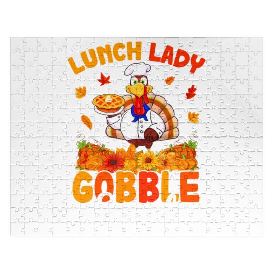 Funny Lunch Lady Autumn Turkey Gobble Happy Jigsaw Puzzles