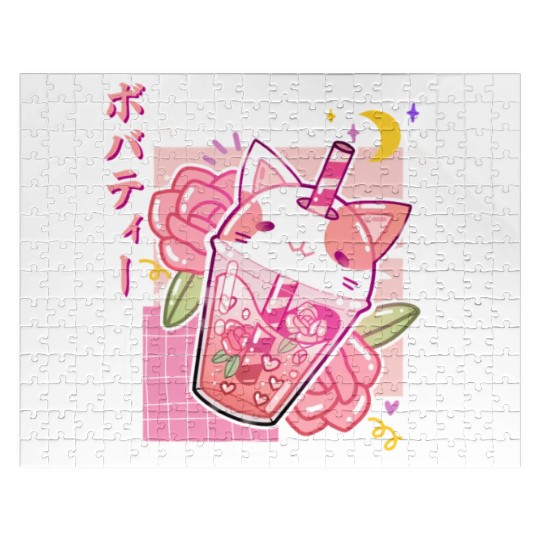 Boba Tea Cat Bubble Tea Kawaii Anime Japanese Jigsaw Puzzles