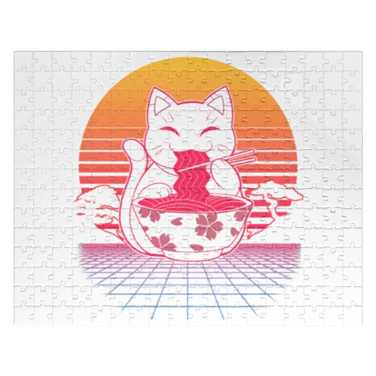 Kawaii Ra Neko Retro Cat Japanese Noodle Anime Jigsaw Puzzles
