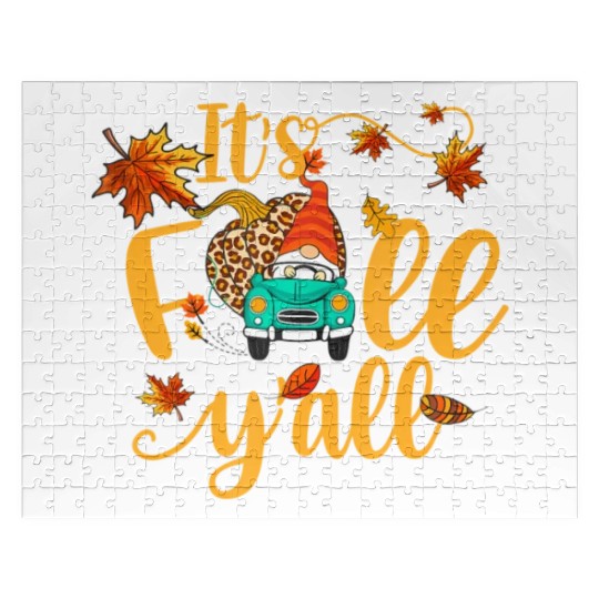 Autumn Gnome It's Fall Y'all Pumpkin Yellow Leaf Jigsaw Puzzles