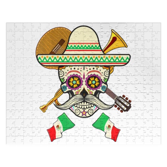 Sugar Skull Guitar & Sombrero Mexican Fiesta Jigsaw Puzzles
