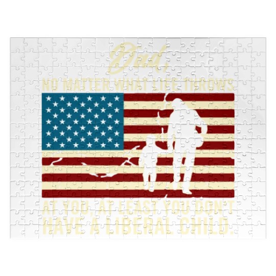 Dad Throws At You Liberal Child USA Flag Jigsaw Puzzles