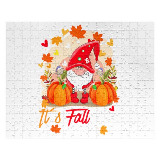 Cute Gnomes Pumpkin Floral Autumn Leaves It's Jigsaw Puzzles