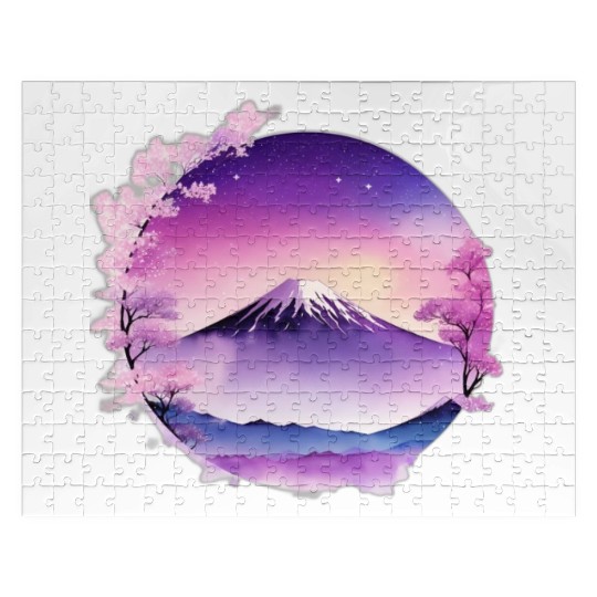 Japan Mount Fuji Dreamy Lo-Fi Style Retro Purple Jigsaw Puzzles