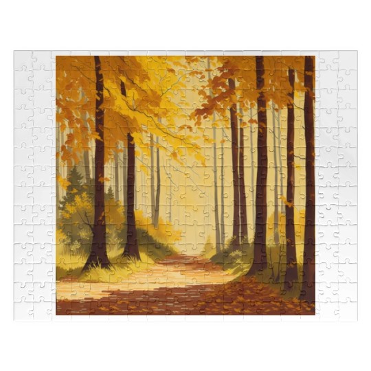 Whispers of Golden Autumn: A Serene Forest Retre Jigsaw Puzzles