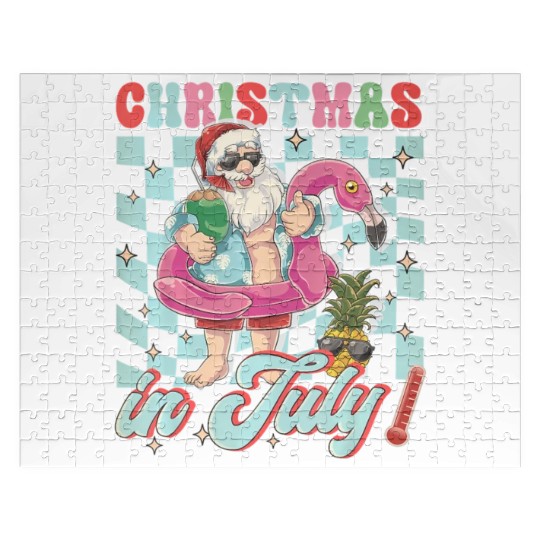 Christmas In July Groovy Santa Flamingo Float Jigsaw Puzzles