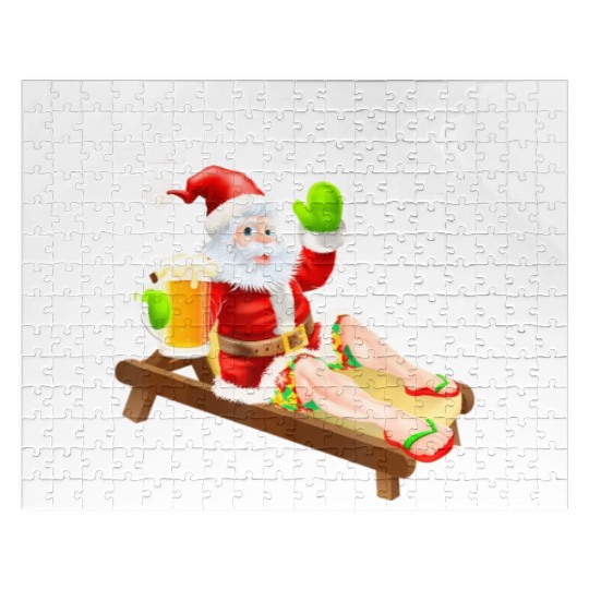 Lets Get Lit Santa Funny Christmas In July Santa Jigsaw Puzzles