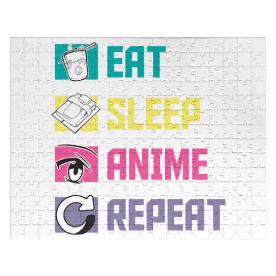Eat Sleep Anime Repeat funny Jigsaw Puzzles