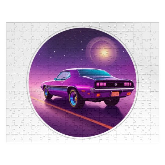 Nostalgic Retro 80s Purple Vaporwave Muscle Car Jigsaw Puzzles