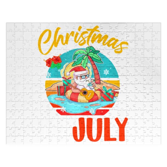 Christmas In July Hawaiian Santa Relaxing On Jigsaw Puzzles