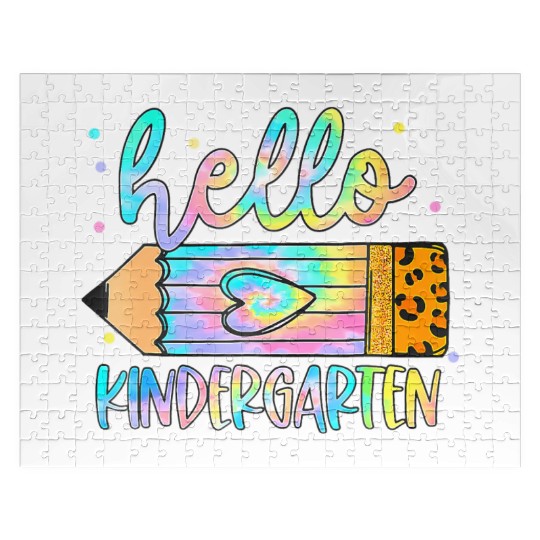 Back To School Hello Kindergarten Leopard Tie Dye Jigsaw Puzzles