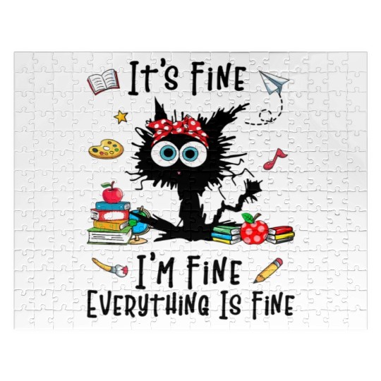 Black Cat It'S Fine I'M Fine Everything Is Fine Jigsaw Puzzles