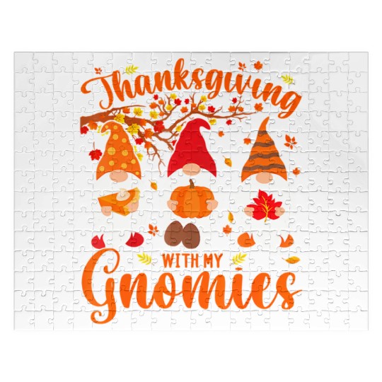 Thanksgiving With My Gnomies Funny Autumn Gnomes Jigsaw Puzzles