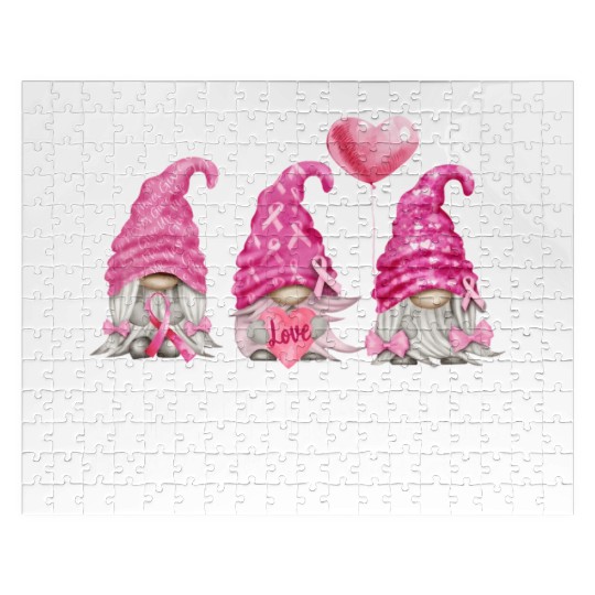 Gnomes In October We Wear K Gnome Breast Cancer Aw Jigsaw Puzzles