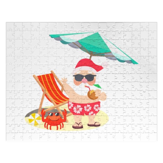 Santa Claus Beach Funny Summer Christmas In July Jigsaw Puzzles