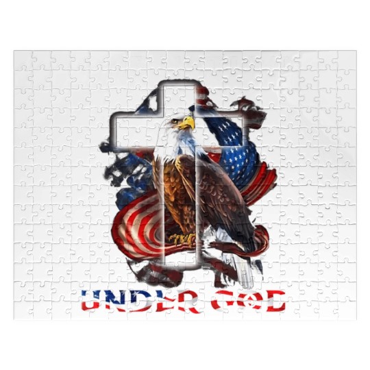 One Nation Under God Jesus Usa Cross Bald Eagle Jigsaw Puzzles