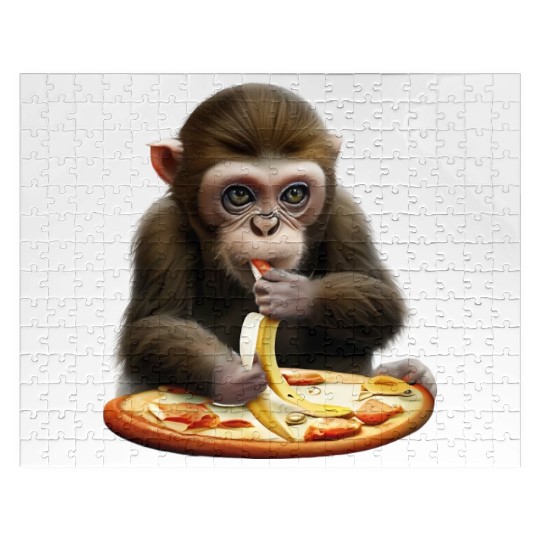 Monkey enjoying banana pizza Jigsaw Puzzles