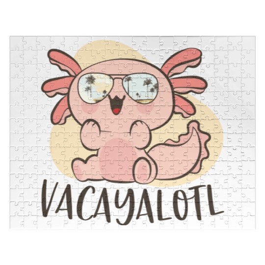 Funny Axolotl Lover Pun Vacayalotl Cute Beach Jigsaw Puzzles