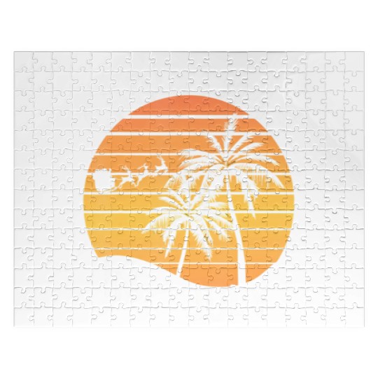Christmas In July Santa Sledge Sunset Palm Summer Jigsaw Puzzles