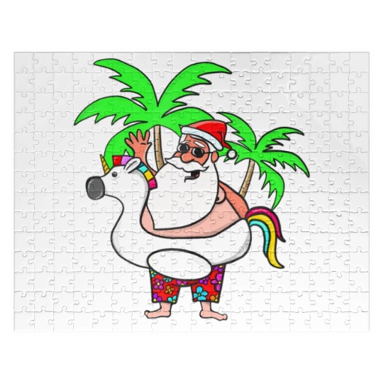 Christmas In July Santa on Vacation Unicorn Pool Jigsaw Puzzles