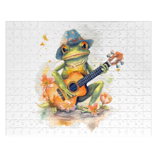 Cottagecore Aesthetic Frog Playing Banjo Guitar Jigsaw Puzzles