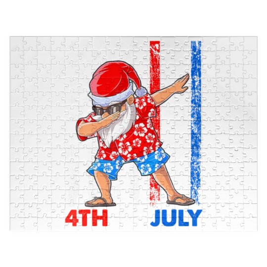 Summer Santa Dabbing Happy Christmas In July 4th Jigsaw Puzzles