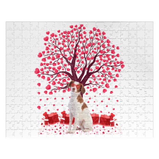 Heart Tree Brittany Spaniel Dog Valentine'S Day Jigsaw Puzzles