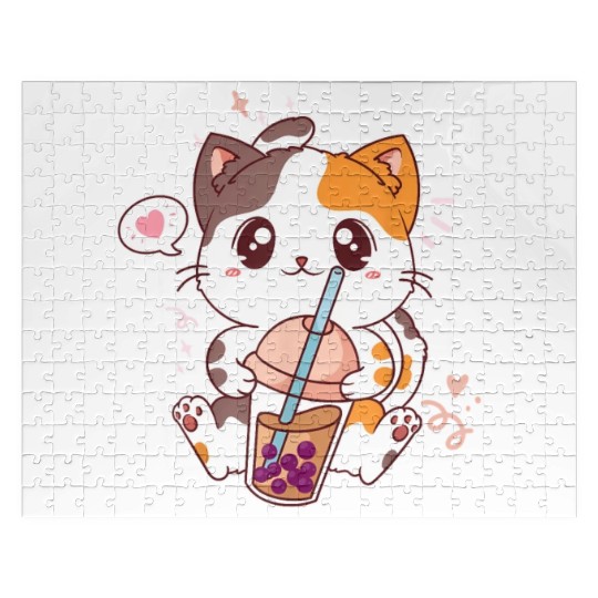 Cat Boba Tea Bubble Tea Kawaii Anime Japanese Jigsaw Puzzles