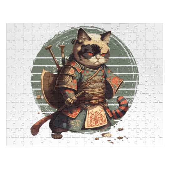 Samurai Cat Warrior Japanese Ninja Cat Kawaii Jigsaw Puzzles