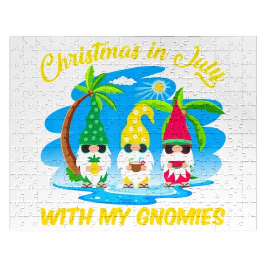 Christmas In July With My Gnomies Beach Summer Jigsaw Puzzles