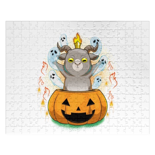 Trick Or Souls Halloween Baphomet Satanic Pumpkin Jigsaw Puzzles