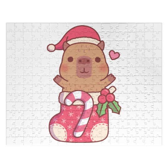 Cute Capybara In Christmas Stocking With Candy Jigsaw Puzzles
