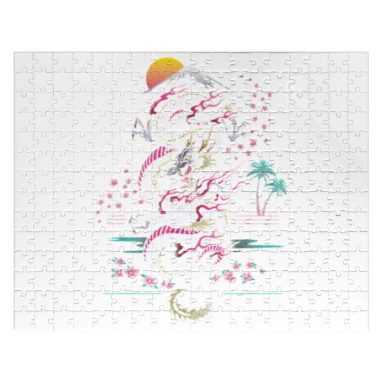 Japanese Dragon Asian Neon retro 80s style Jigsaw Puzzles