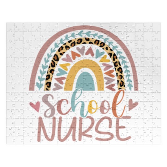 Cute Rainbow Leopard Print School Nurse Back Jigsaw Puzzles