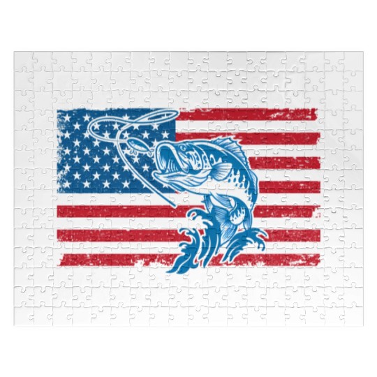 Professional Master Baiter Us American Flag Bass Jigsaw Puzzles