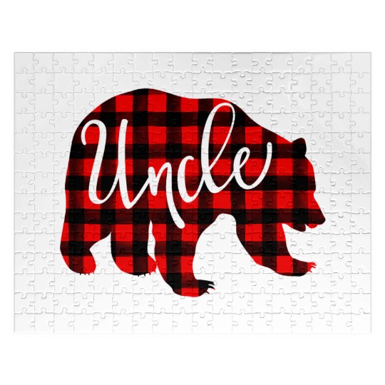 Red Plaid Uncle Bear Family Eve Buffalo Jigsaw Puzzles